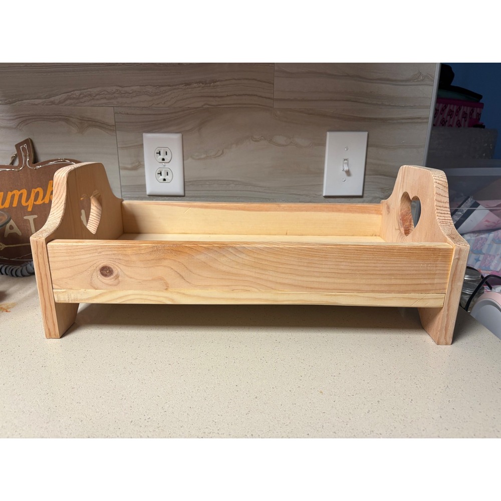 Handmade Pine Wood Tray Heart Cutout Handles Farmhouse